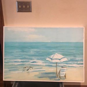 Beach theme: Umbrella chair birds beach painting